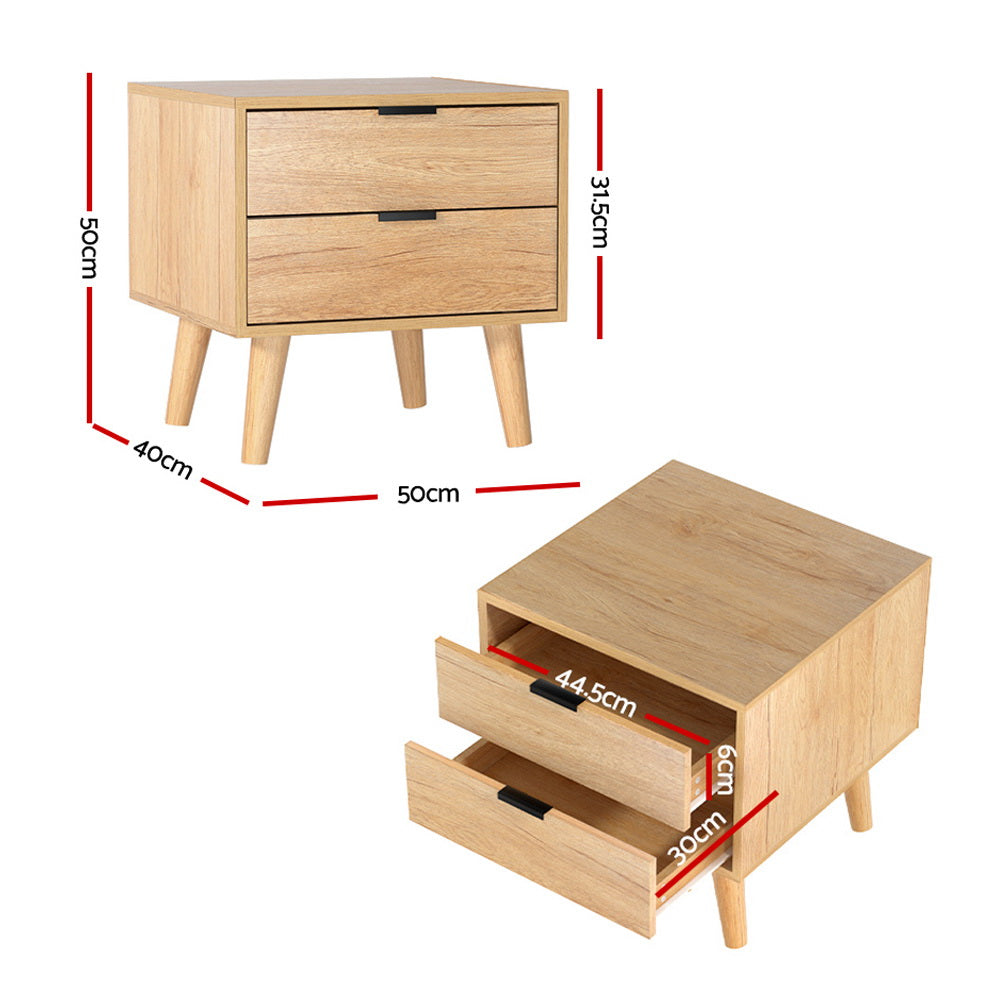 Artiss Bedside Table 2 Drawers Nightstand Side End Table Storage Cabinet Pine - BM House & Garden