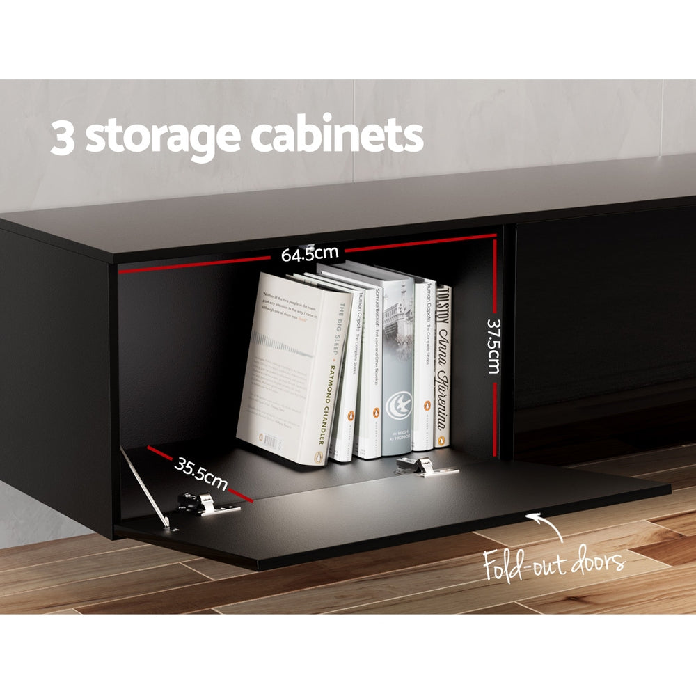 Artiss Floating Entertainment Unit TV Cabinet High Glossy Black 3 Cabinets 200CM - BM House & Garden