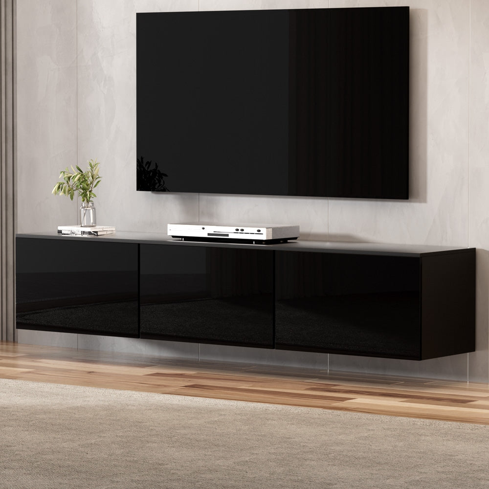 Artiss Floating Entertainment Unit TV Cabinet High Glossy Black 3 Cabinets 200CM - BM House & Garden