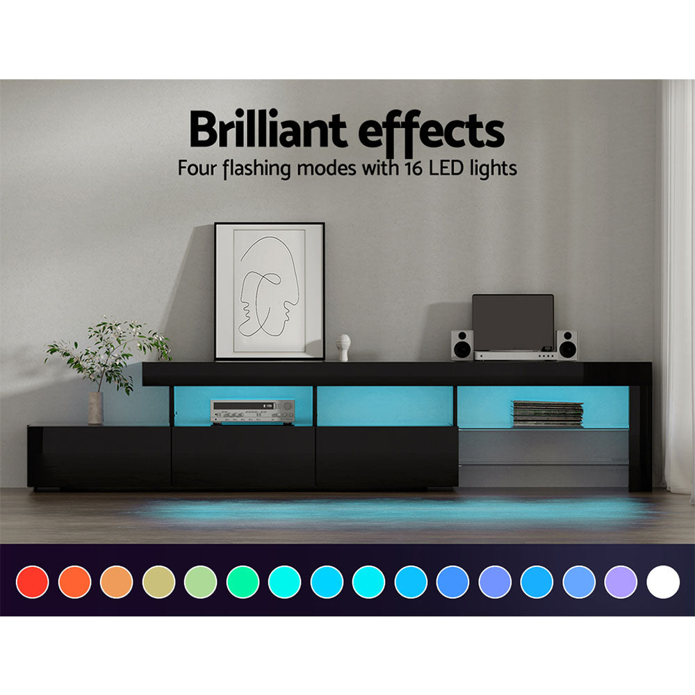 Artiss TV Cabinet Entertainment Unit Stand RGB LED Gloss Furniture 215cm Black - BM House & Garden