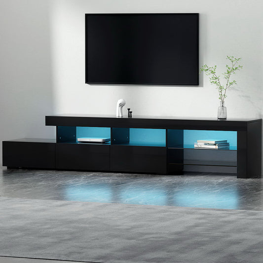 Artiss TV Cabinet Entertainment Unit Stand RGB LED Gloss Furniture 215cm Black - BM House & Garden