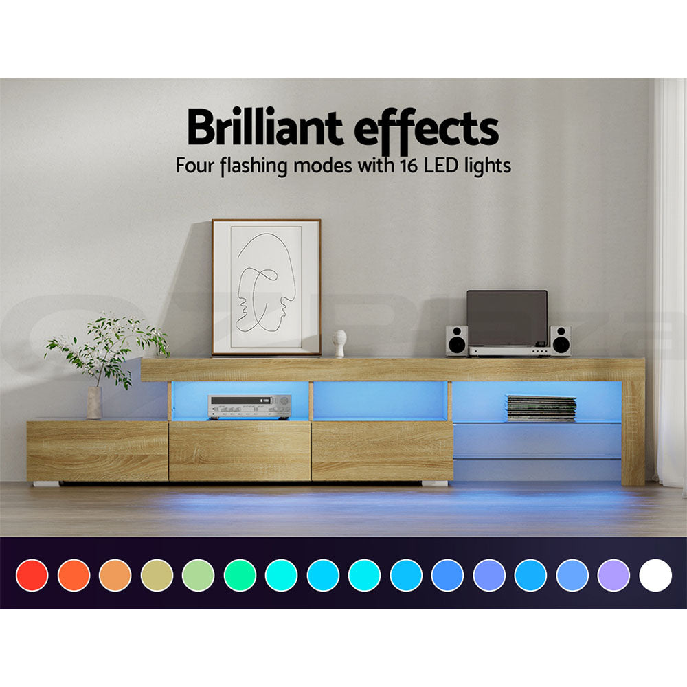 Artiss TV Cabinet Entertainment Unit Stand RGB LED Gloss Furniture 215cm Wood - BM House & Garden