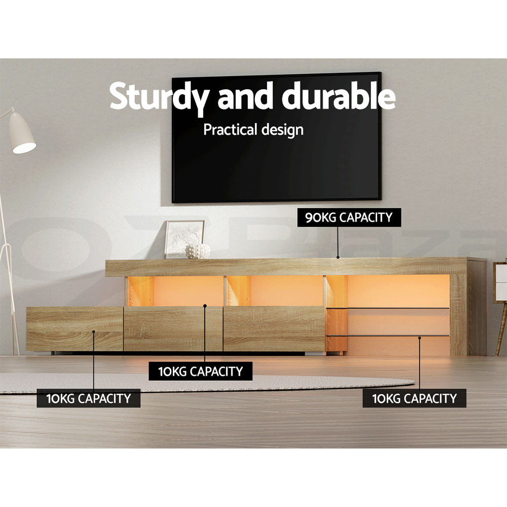 Artiss TV Cabinet Entertainment Unit Stand RGB LED Gloss Furniture 215cm Wood - BM House & Garden