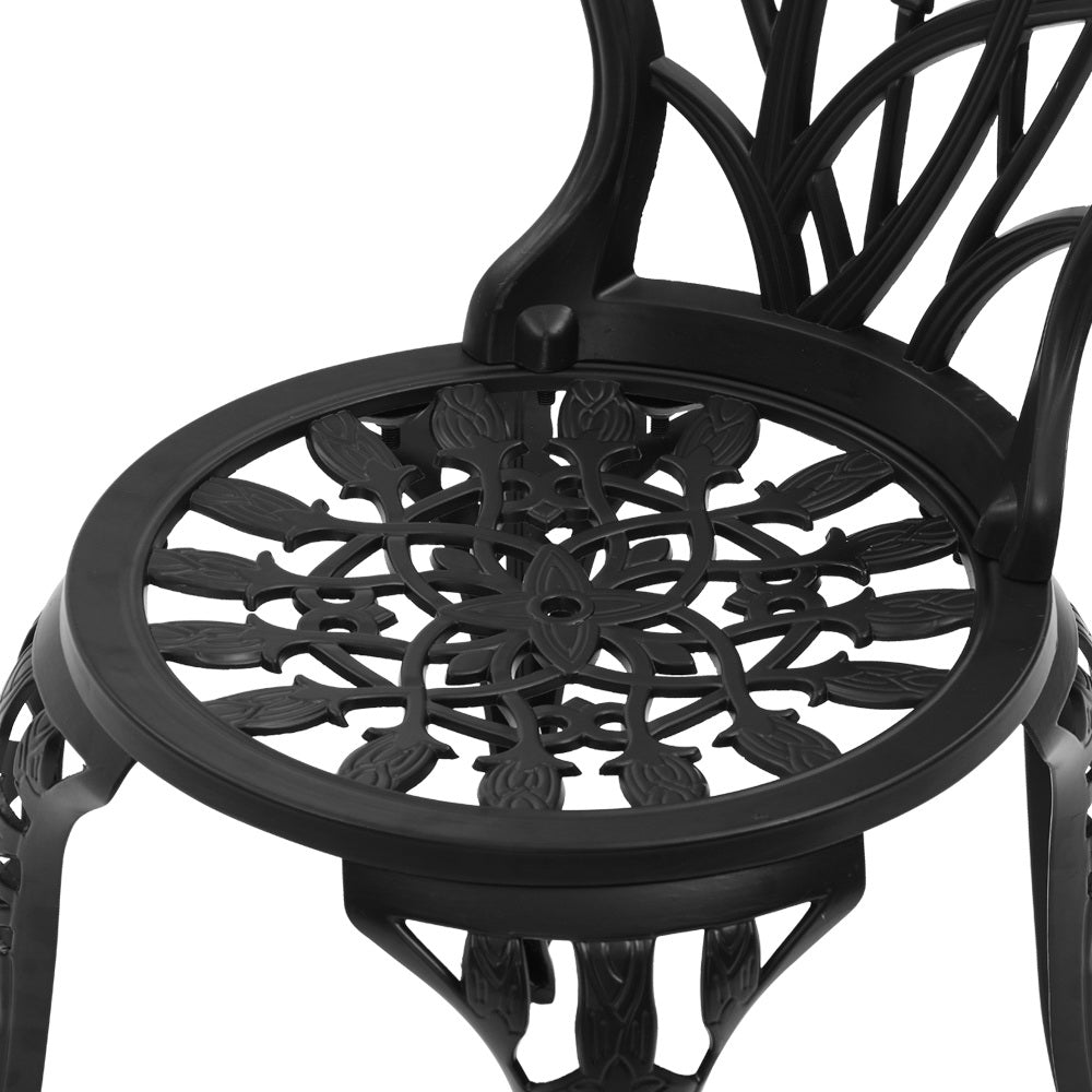 Gardeon 3PC Outdoor Setting Cast Aluminium Bistro Table Chair Patio Black - BM House & Garden