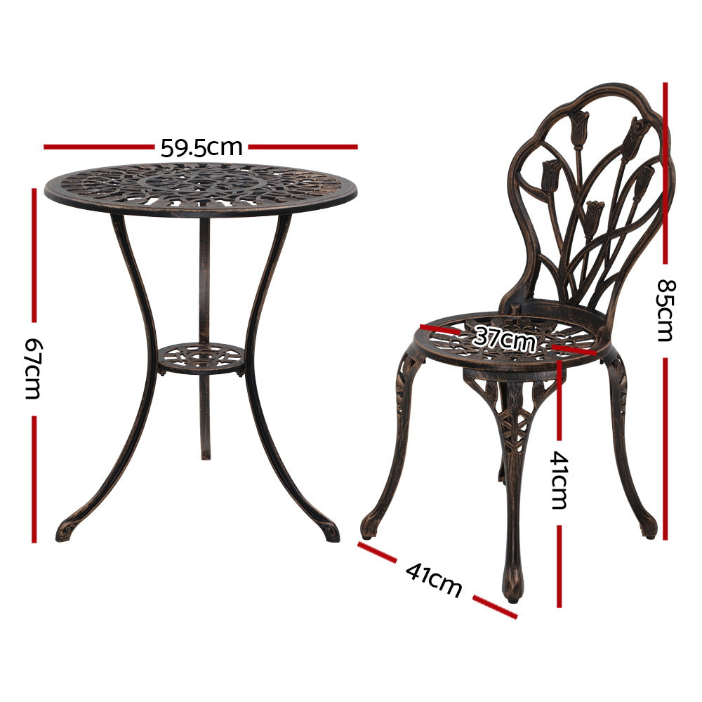 Gardeon 3PC Outdoor Setting Cast Aluminium Bistro Table Chair Patio Bronze - BM House & Garden