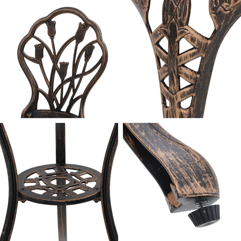 Gardeon 3PC Outdoor Setting Cast Aluminium Bistro Table Chair Patio Bronze - BM House & Garden