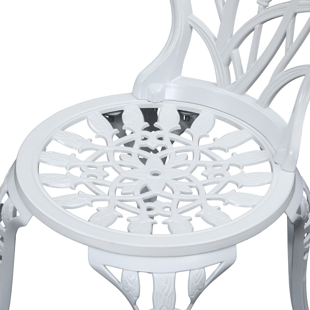 Gardeon 3PC Outdoor Setting Cast Aluminium Bistro Table Chair Patio White - BM House & Garden