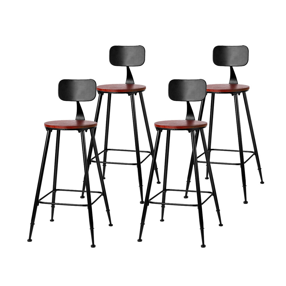 Artiss Set of 4 Black and Timber Industrial Bar Stools - BM House & Garden