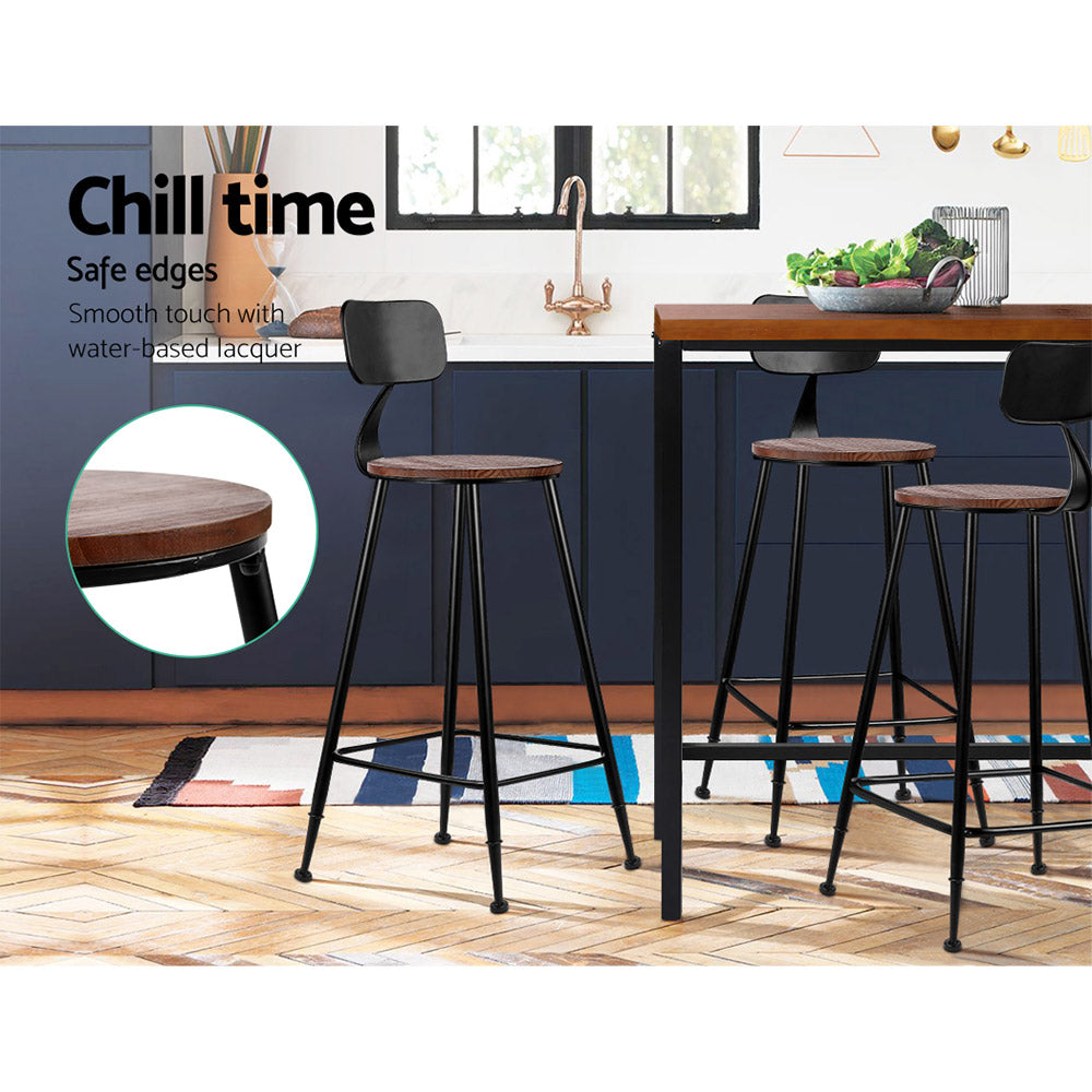 Artiss Set of 4 Black and Timber Industrial Bar Stools - BM House & Garden