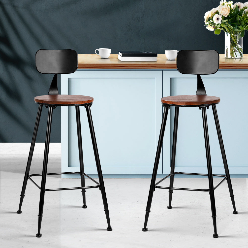 Artiss Set of 4 Black and Timber Industrial Bar Stools - BM House & Garden