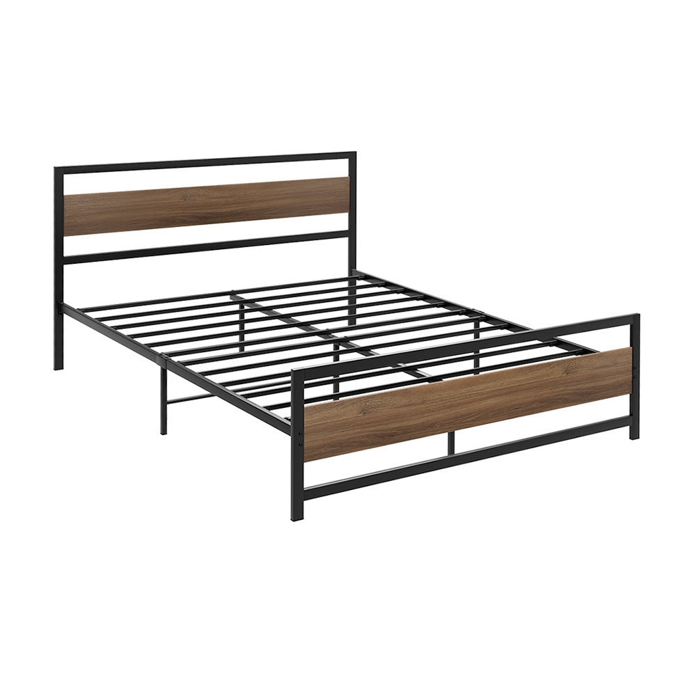 Artiss Bed Frame Metal Bed Base Double Size Platform Wooden Headboard Black DREW - BM House & Garden