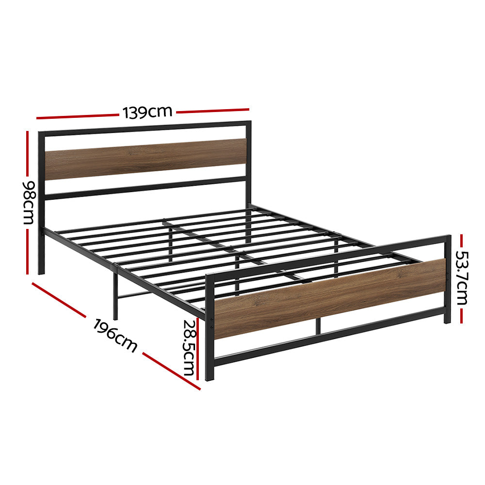 Artiss Bed Frame Metal Bed Base Double Size Platform Wooden Headboard Black DREW - BM House & Garden