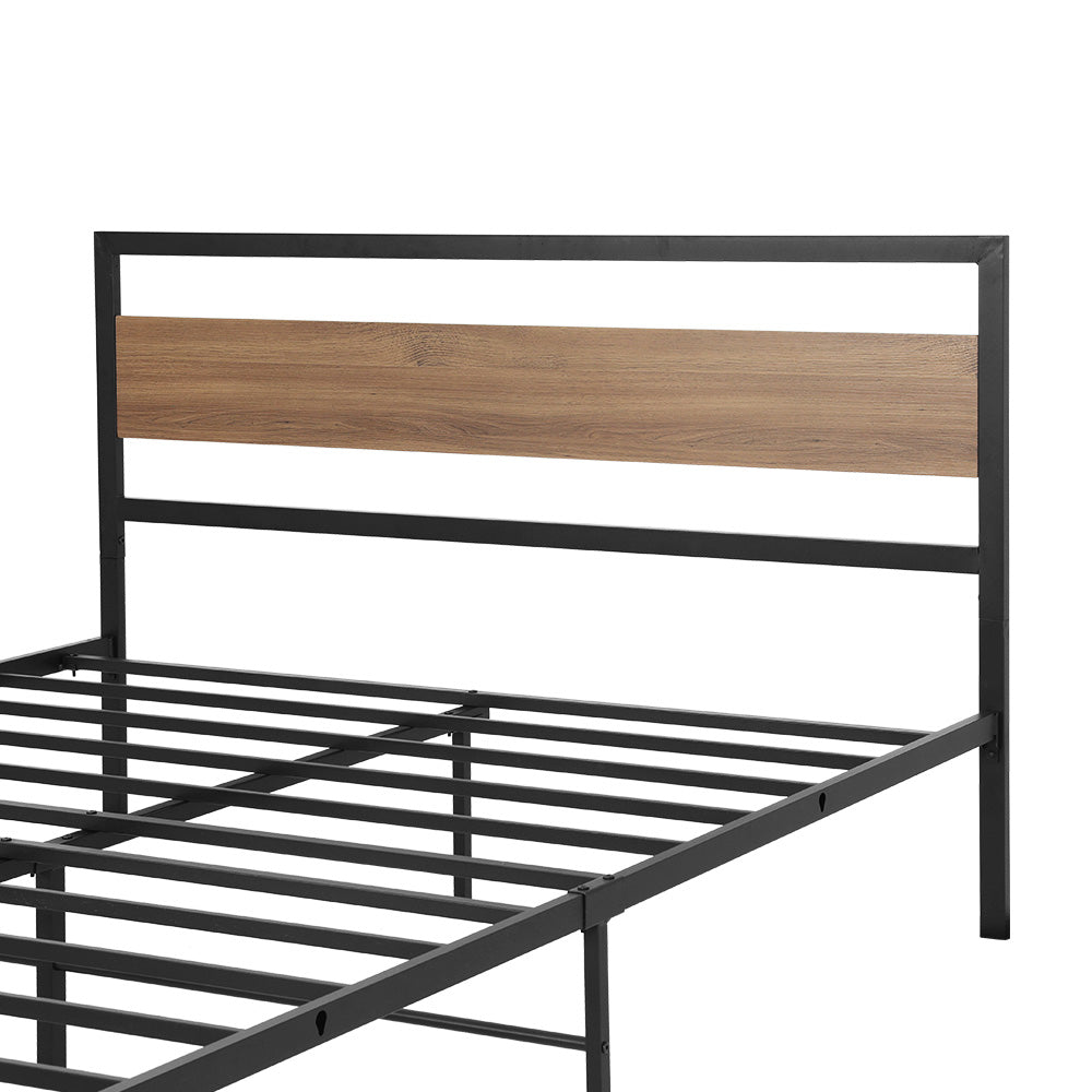 Artiss Bed Frame Metal Bed Base Double Size Platform Wooden Headboard Black DREW - BM House & Garden