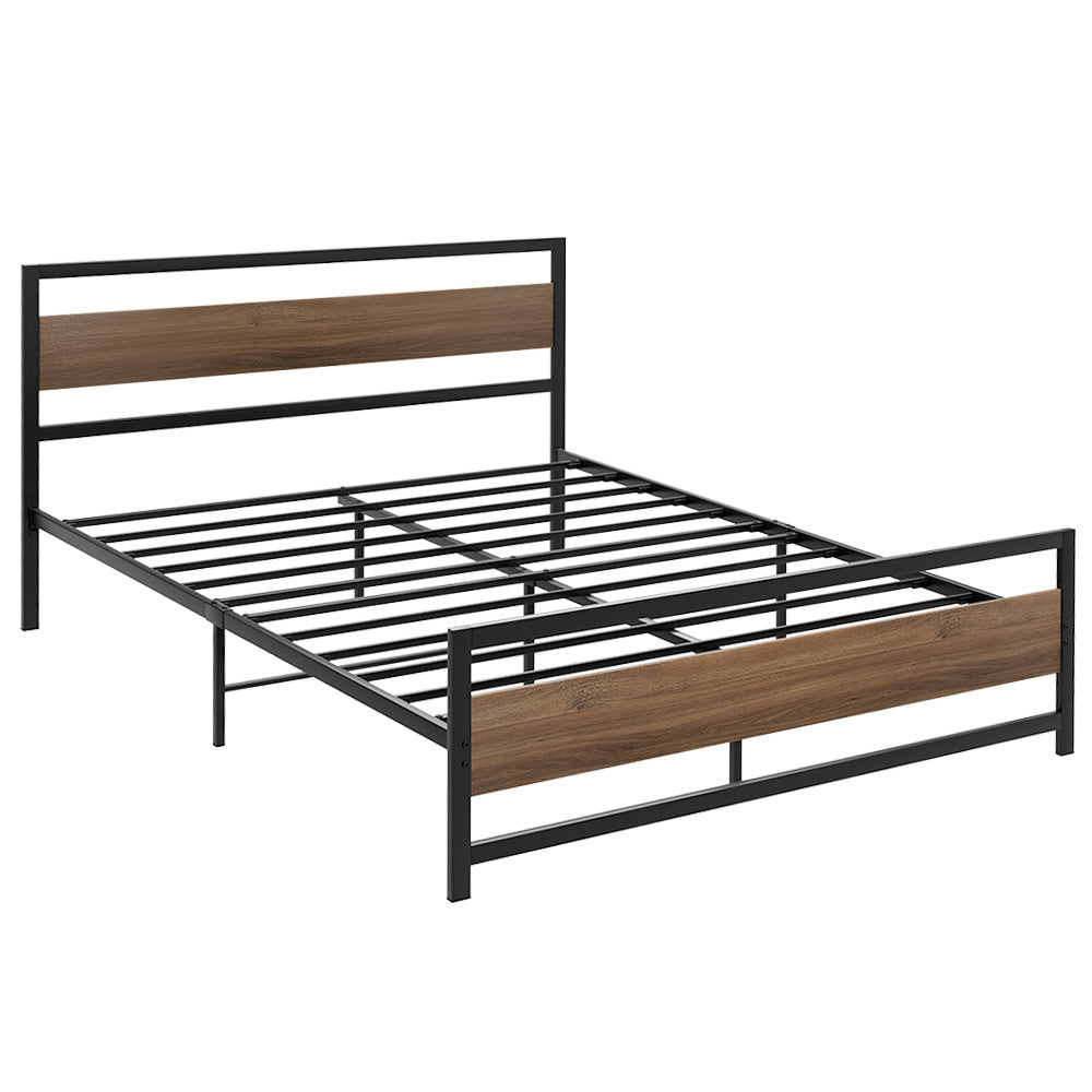 Artiss Bed Frame Metal Bed Base Queen Size Platform Wooden Headboard Black DREW - BM House & Garden