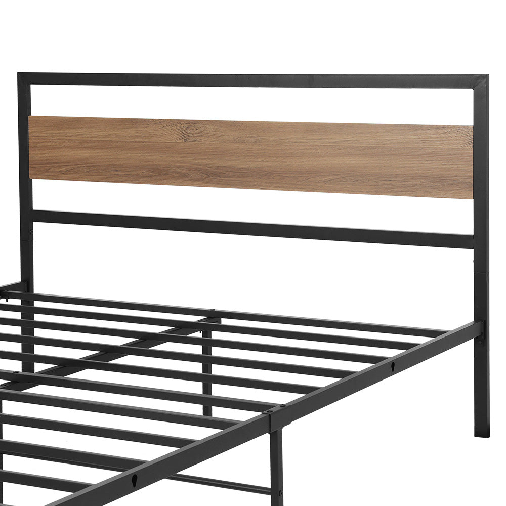 Artiss Bed Frame Metal Bed Base Queen Size Platform Wooden Headboard Black DREW - BM House & Garden