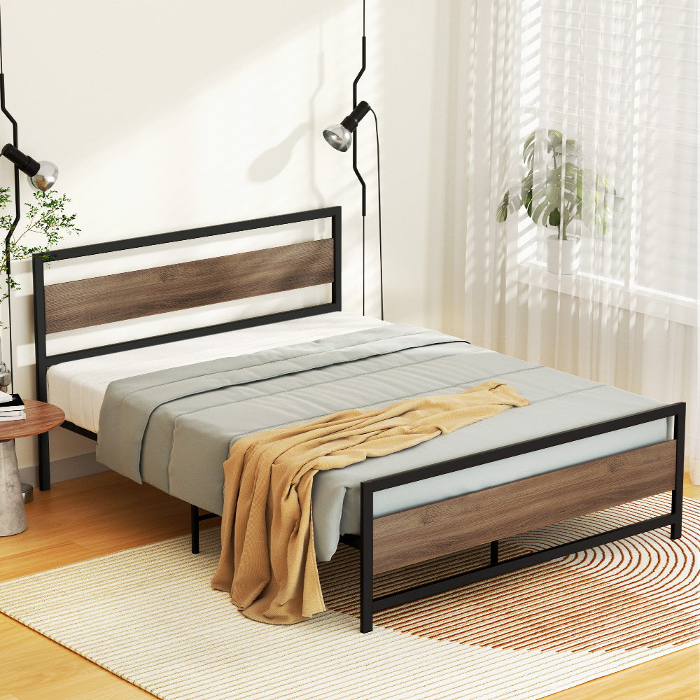 Artiss Bed Frame Metal Bed Base Queen Size Platform Wooden Headboard Black DREW - BM House & Garden