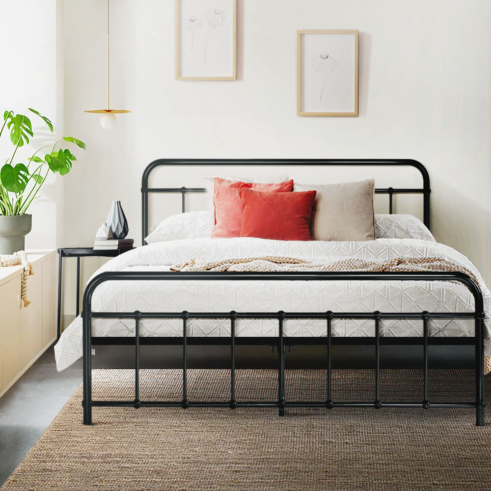 Artiss LEO Metal Bed Frame - Double (Black) - BM House & Garden