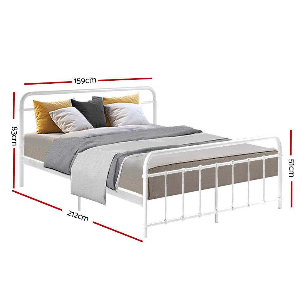 Artiss LEO Metal Bed Frame - Queen (White) - BM House & Garden