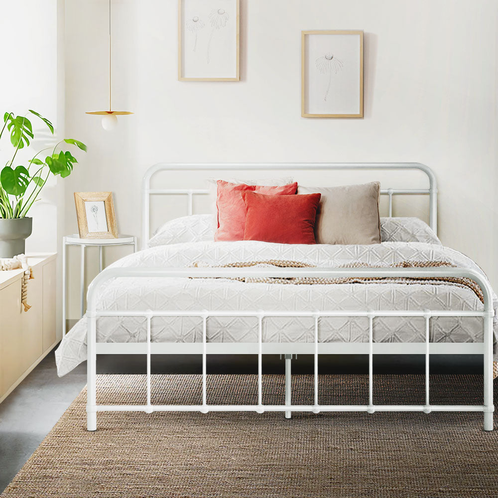 Artiss LEO Metal Bed Frame - Queen (White) - BM House & Garden