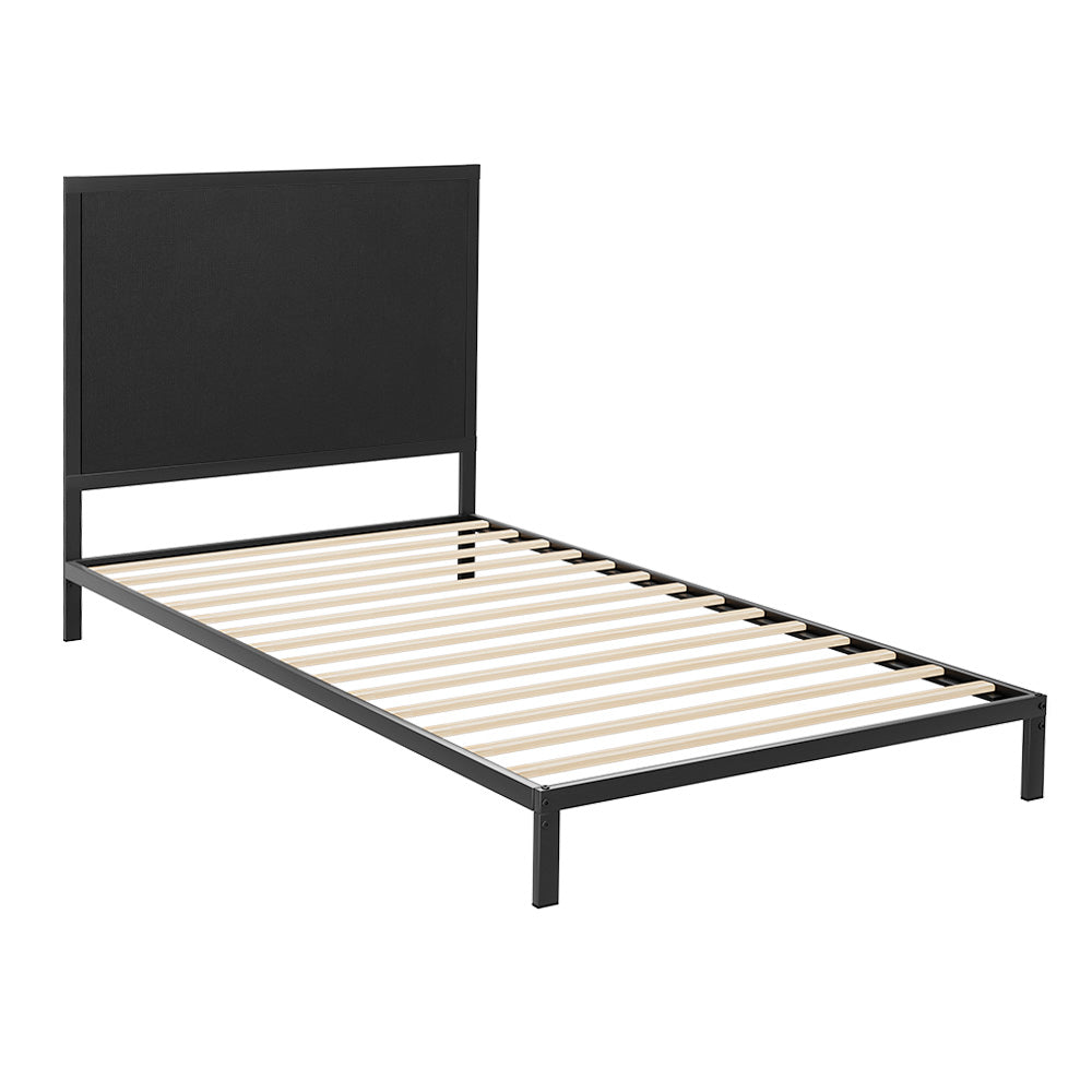 Artiss Bed Frame Metal Bed Base with Charcoal Fabric Headboard King Single PADA - BM House & Garden