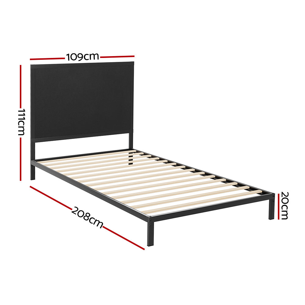 Artiss Bed Frame Metal Bed Base with Charcoal Fabric Headboard King Single PADA - BM House & Garden