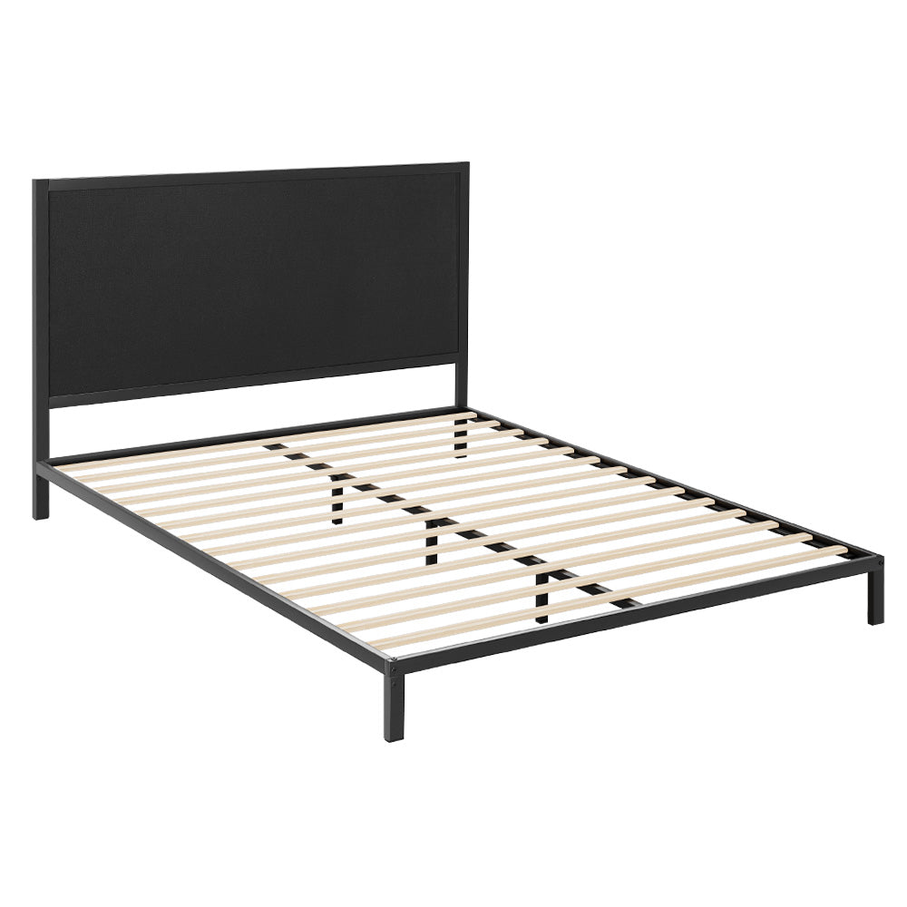 Artiss Bed Frame Metal Bed Base with Charcoal Fabric Headboard Queen Size PADA - BM House & Garden