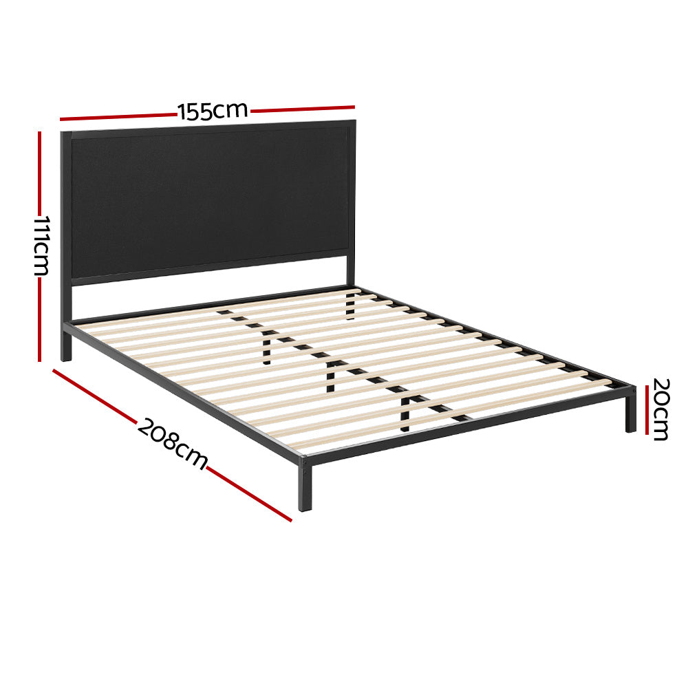 Artiss Bed Frame Metal Bed Base with Charcoal Fabric Headboard Queen Size PADA - BM House & Garden