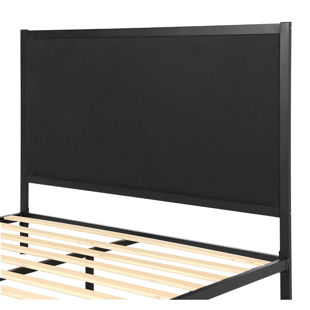 Artiss Bed Frame Metal Bed Base with Charcoal Fabric Headboard Queen Size PADA - BM House & Garden