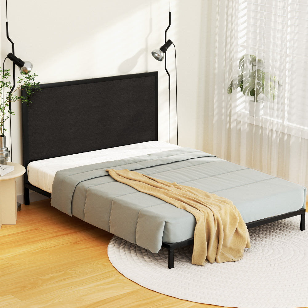 Artiss Bed Frame Metal Bed Base with Charcoal Fabric Headboard Queen Size PADA - BM House & Garden