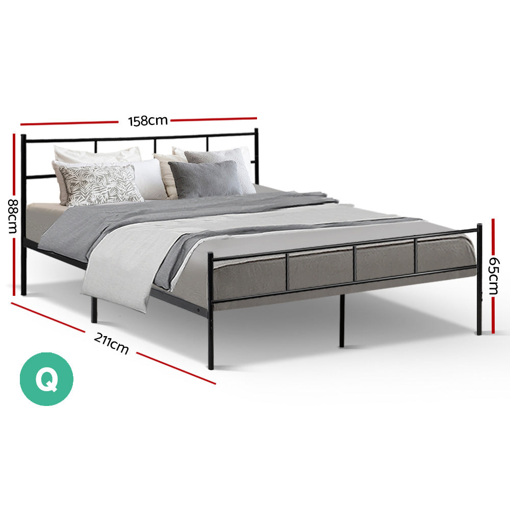 Artiss Metal Bed Frame Queen Size Platform Foundation Mattress Base SOL Black - BM House & Garden