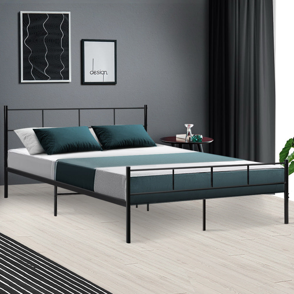 Artiss Metal Bed Frame Queen Size Platform Foundation Mattress Base SOL Black - BM House & Garden