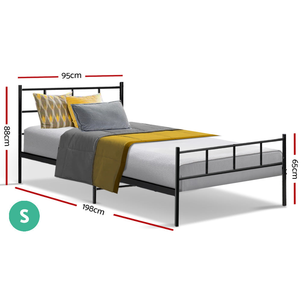 Artiss Metal Bed Frame Single Size Platform Foundation Mattress Base SOL Black - BM House & Garden