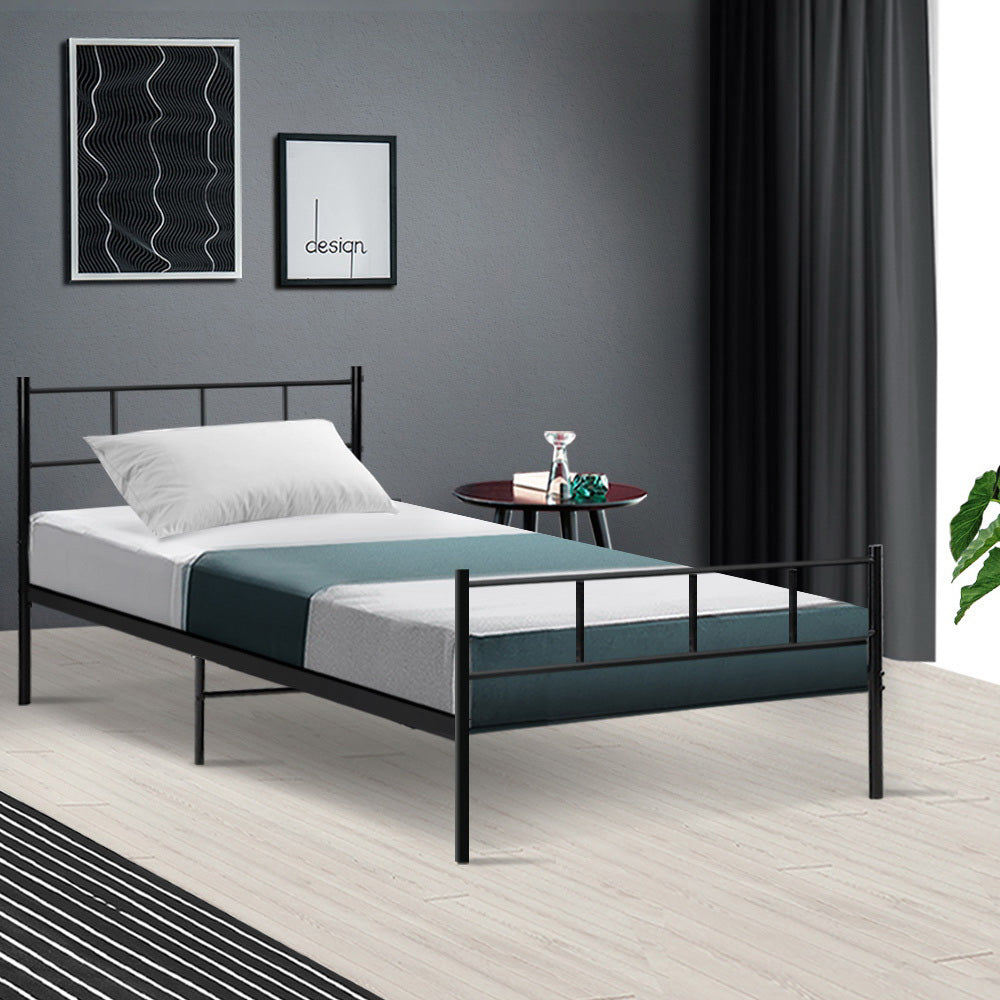 Artiss Metal Bed Frame Single Size Platform Foundation Mattress Base SOL Black - BM House & Garden