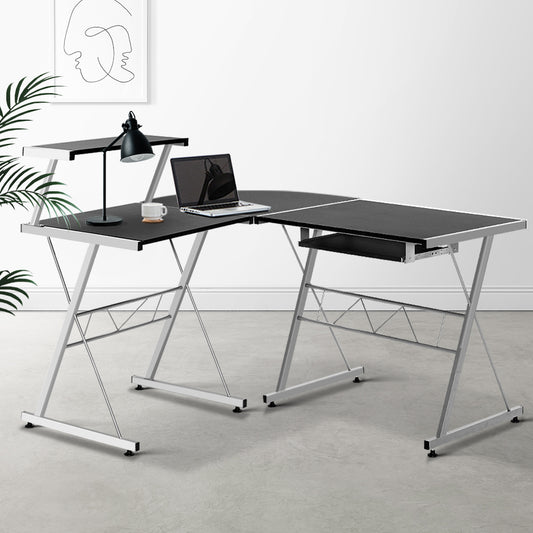 Artiss Black Corner Metal Pull Out Table Desk - BM House & Garden