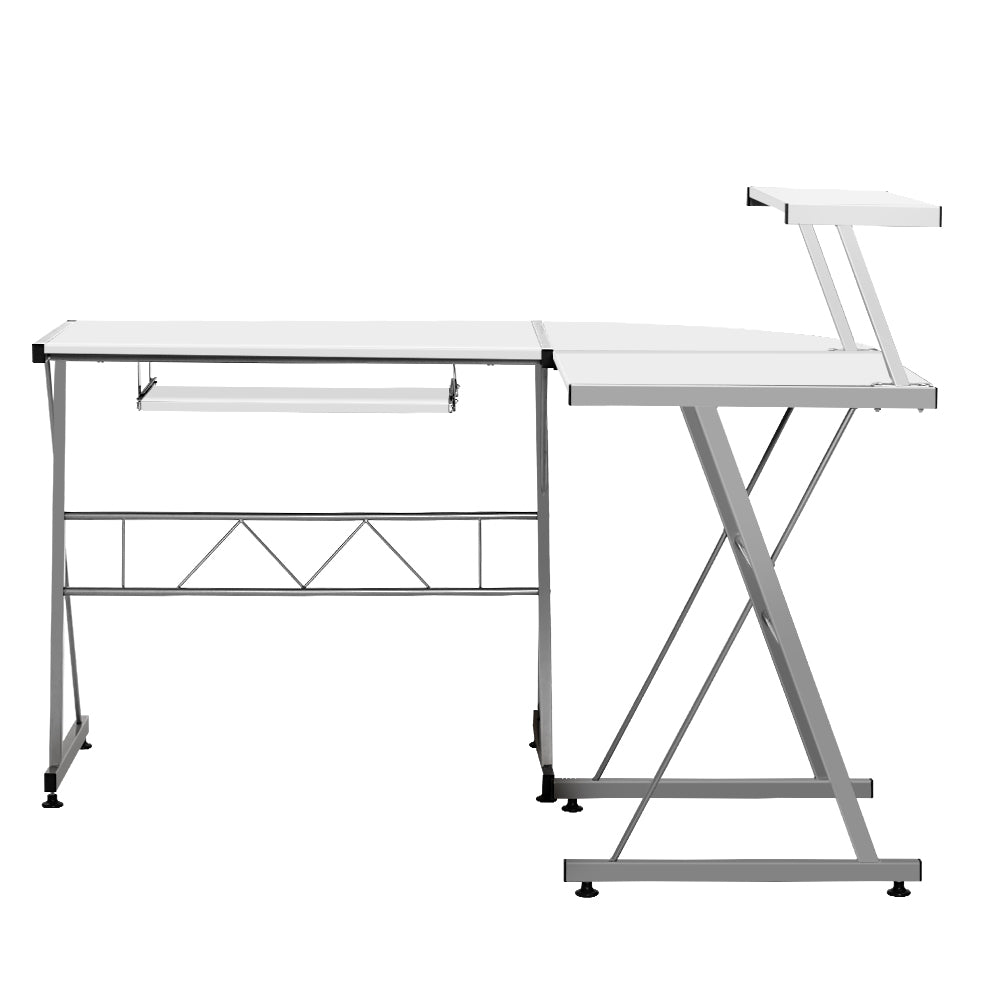 Artiss White Corner Metal Pull Out Table Desk - BM House & Garden