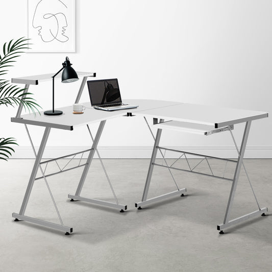 Artiss White Corner Metal Pull Out Table Desk - BM House & Garden