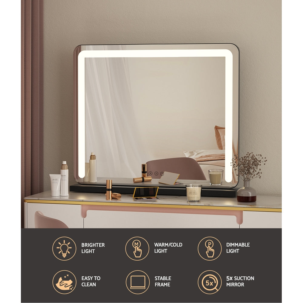 Embellir 50 x 60cm Black Makeup Mirror With LED Light and 5X Magnifying Mirror