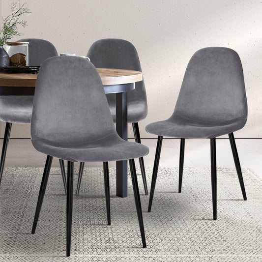 Artiss Set of 4 Dark Grey Velvet Dining Chairs - BM House & Garden
