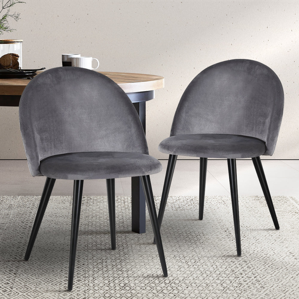 Artiss Set of 2 Modern Dark Grey Velvet Dining Chair - BM House & Garden