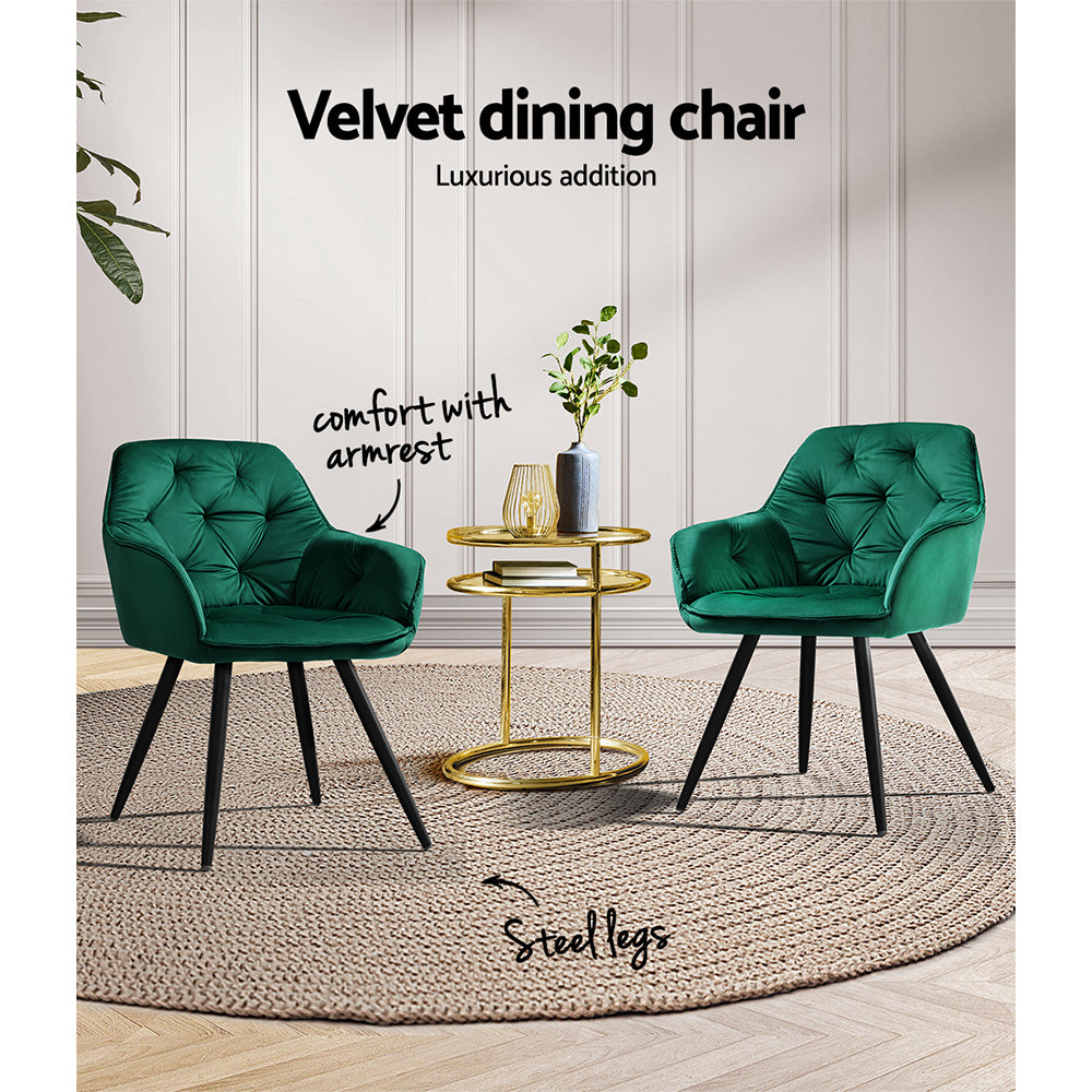 Artiss Calivia Set of 2 Green Velvet Dining Chairs - BM House & Garden