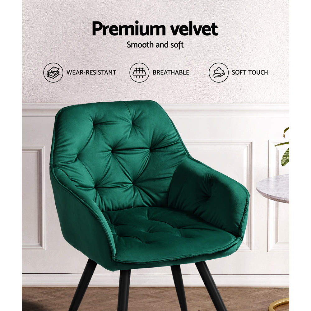 Artiss Calivia Set of 2 Green Velvet Dining Chairs - BM House & Garden