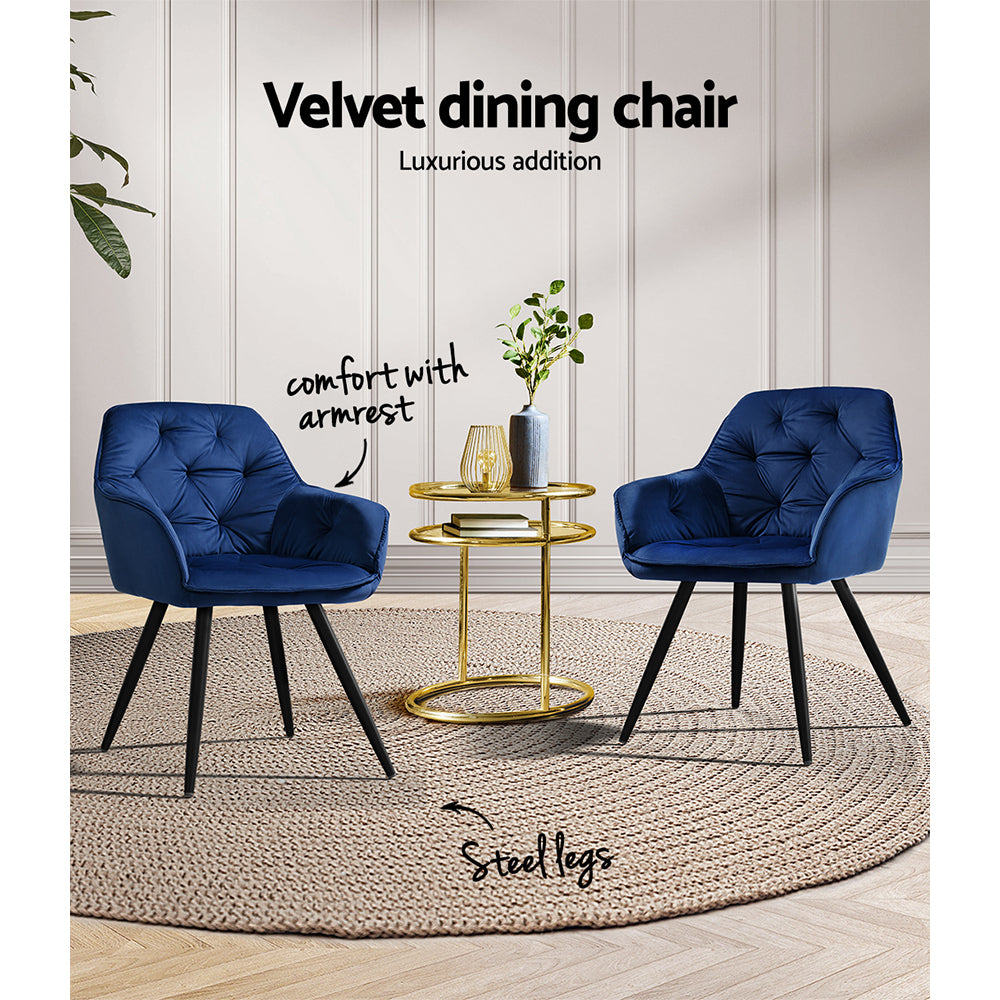 Artiss Calivia Set of 2 Blue Velvet Dining Chairs - BM House & Garden