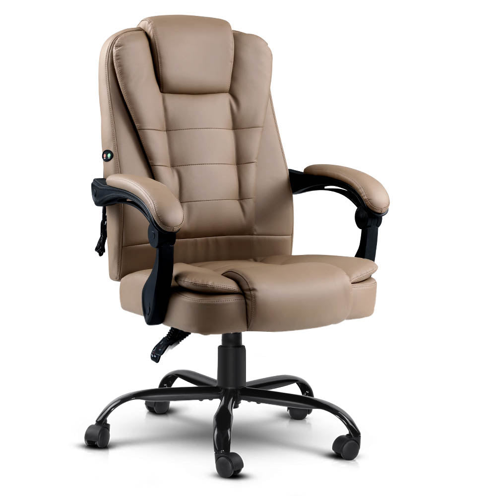 Artiss Massage Office Chair PU Leather Recliner Computer Gaming Chairs Espresso - BM House & Garden