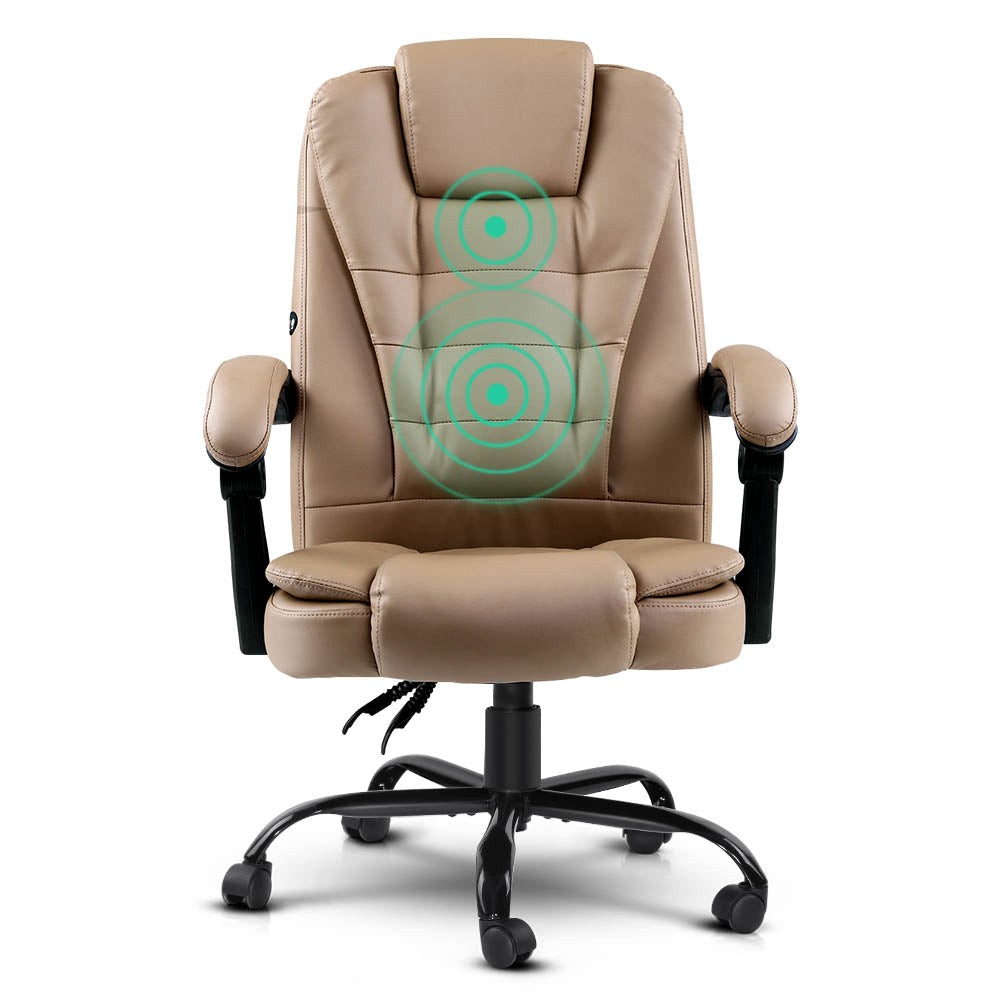 Artiss Massage Office Chair PU Leather Recliner Computer Gaming Chairs Espresso - BM House & Garden