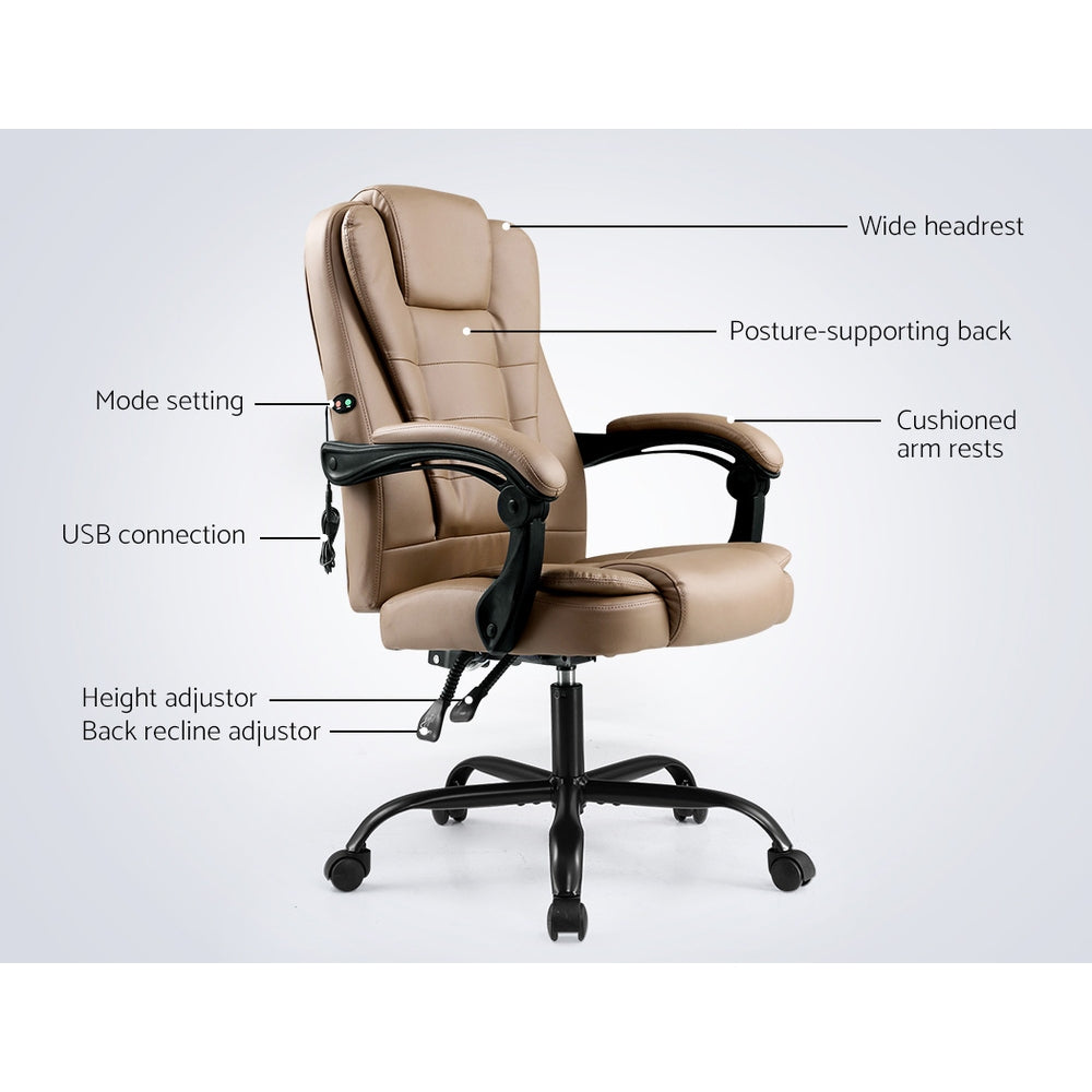 Artiss Massage Office Chair PU Leather Recliner Computer Gaming Chairs Espresso - BM House & Garden