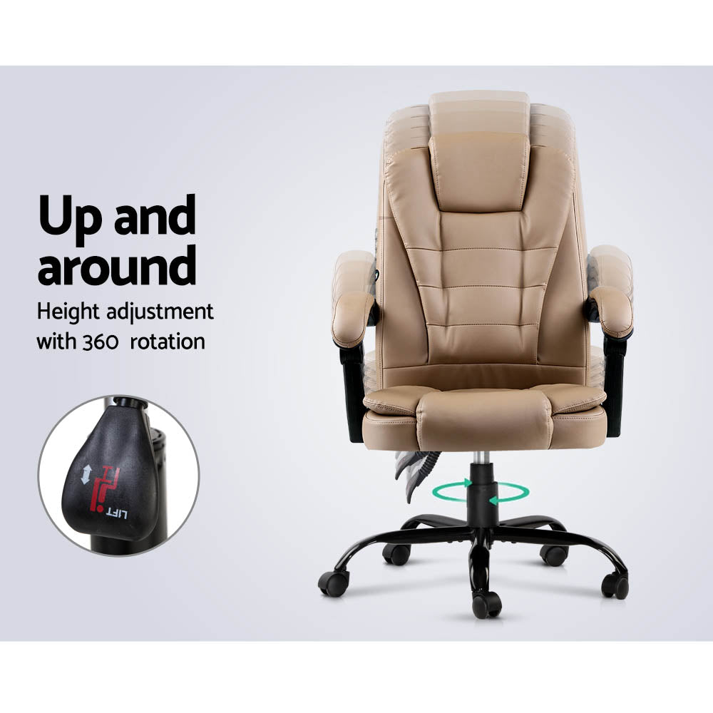 Artiss Massage Office Chair PU Leather Recliner Computer Gaming Chairs Espresso - BM House & Garden