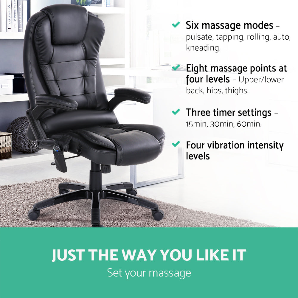 Artiss Massage Office Chair 8 Point PU Leather Office Chair - Black - BM House & Garden