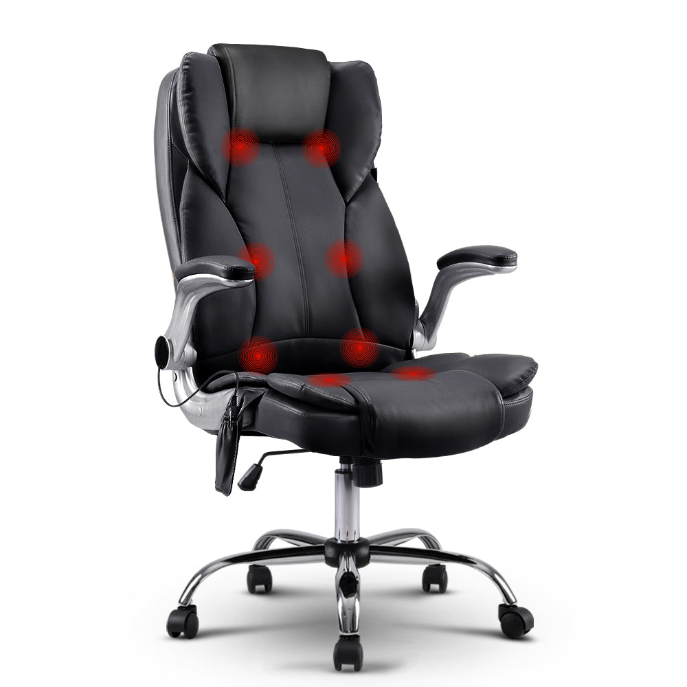 Artiss Massage Office Chair 8 Point PU Leather Office Chair - Black - BM House & Garden