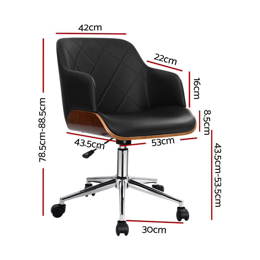 Artiss Wooden Office Chair Computer PU Leather Desk Chairs Executive Black Wood - BM House & Garden