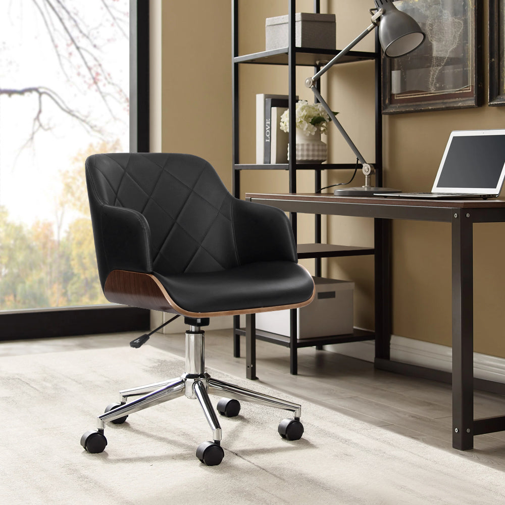 Artiss Wooden Office Chair Computer PU Leather Desk Chairs Executive Black Wood - BM House & Garden